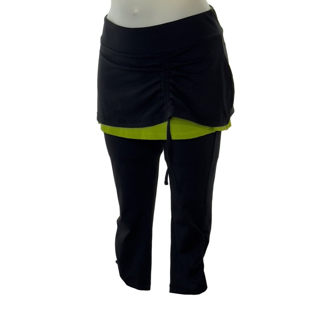 ALEX + ABBY Women's Modest Activewear Black & Green Skirt Over Leggings Size S